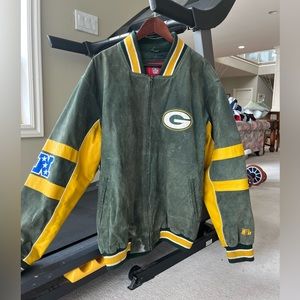 Vintage NFL Green Bay Packers Suede Leather Jacket Men’s Large Adult, Full Zip